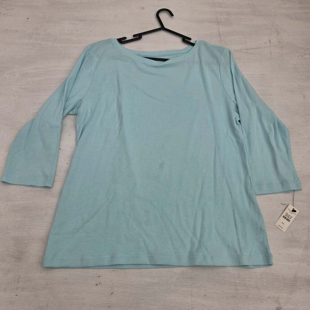 Talbots Womens Size XL Petite Blue 3/4 Sleeve Round Neck Top Pima Cotton